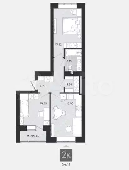 2-к. квартира, 54 м, 2/9 эт. - Фото 1