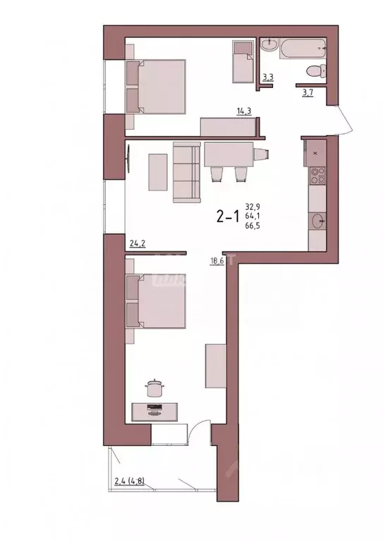 2-к кв. Вологодская область, Вологда Новгородская ул., 38 (66.5 м) - Фото 1