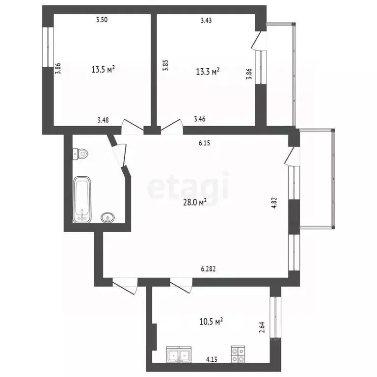 3-к кв. Белгородская область, Белгород ул. Костюкова, 36а (74.0 м) - Фото 2