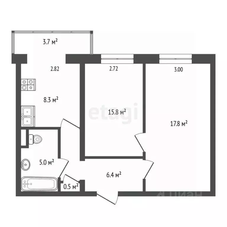 2-к кв. Камчатский край, Елизово ул. 40 лет Октября, 13 (54.0 м) - Фото 2