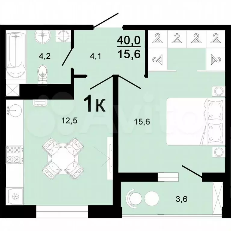 1-к. квартира, 42м, 5/8эт. - Фото 1