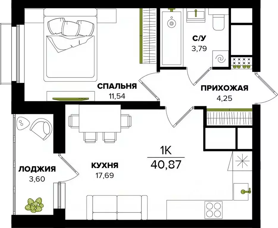 1-к кв. Тульская область, Тула  (40.87 м) - Фото 0