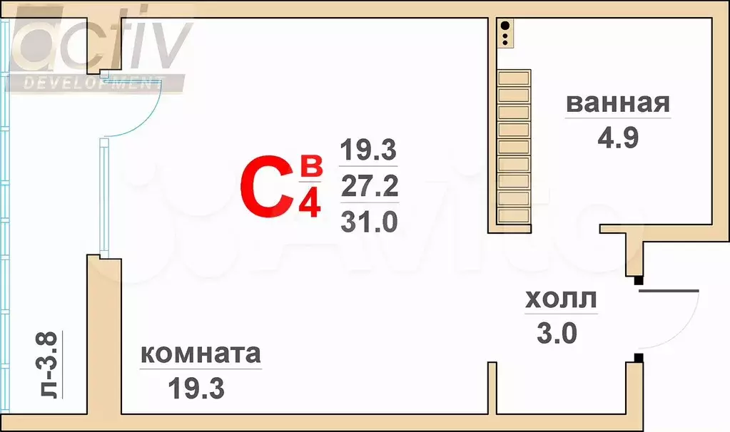 Квартира-студия, 31,1 м, 4/16 эт. - Фото 0