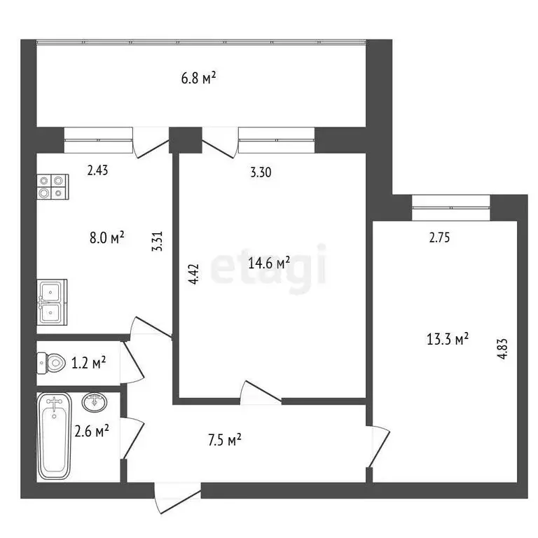 2-комнатная квартира: Тюмень, улица Газовиков, 6 (47.2 м) - Фото 0