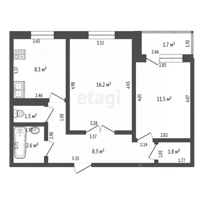 2-к кв. Башкортостан, Стерлитамак ул. Худайбердина, 200 (51.7 м) - Фото 1