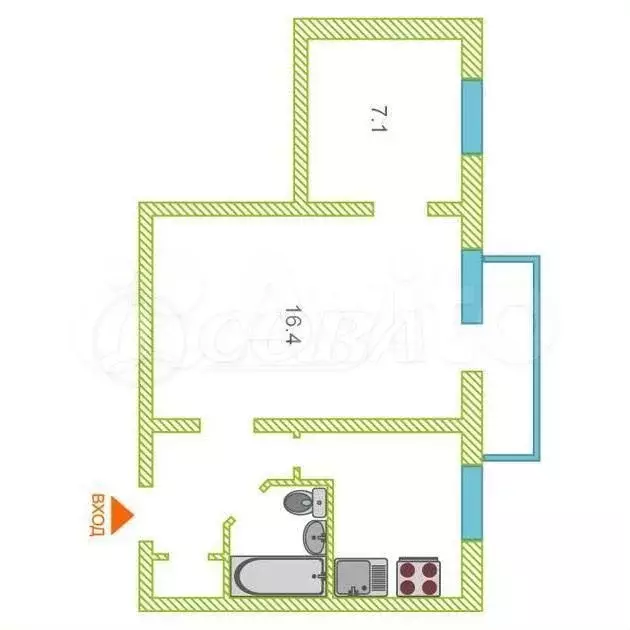 1-к. квартира, 37 м, 2/5 эт. - Фото 1