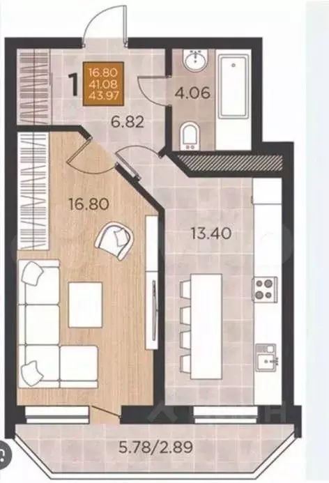 1-к кв. Краснодарский край, Краснодар ул. Командорская, 15 (41.9 м) - Фото 1