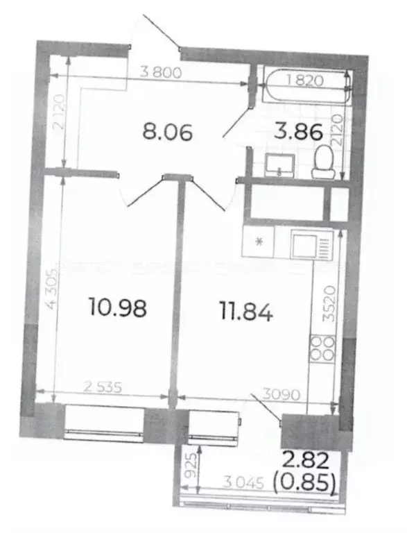 1-к кв. Татарстан, Казань ул. Братьев Касимовых, 35 (37.0 м) - Фото 2