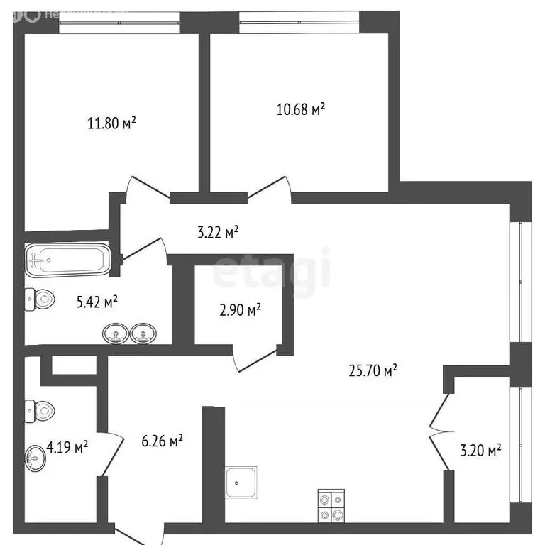 2-комнатная квартира: Тюмень, улица Бориса Прудаева, 7А (70.1 м) - Фото 1