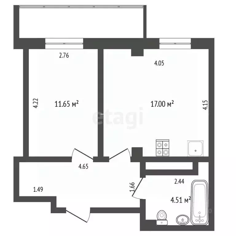 1-к кв. Тюменская область, Тюмень ул. Константина Посьета, 8 (39.8 м) - Фото 2