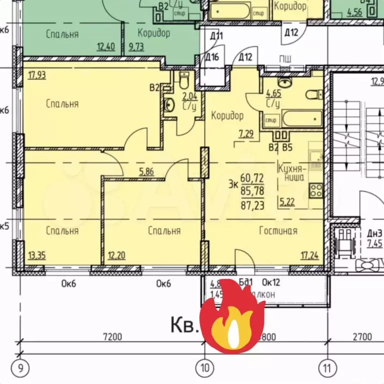3-к. квартира, 86 м, 4/26 эт. - Фото 0