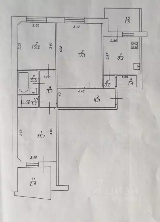3-к кв. Татарстан, Казань ул. Академика Глушко, 15 (66.7 м) - Фото 2
