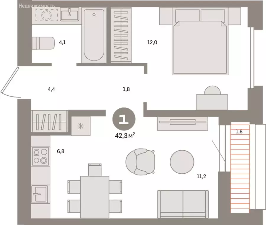 1-комнатная квартира: Екатеринбург, жилой район Юго-Западный, жилой ... - Фото 2