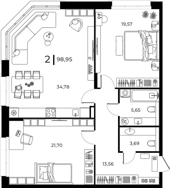2-к кв. Пензенская область, Заречный Братская ул., 8 (98.95 м) - Фото 0