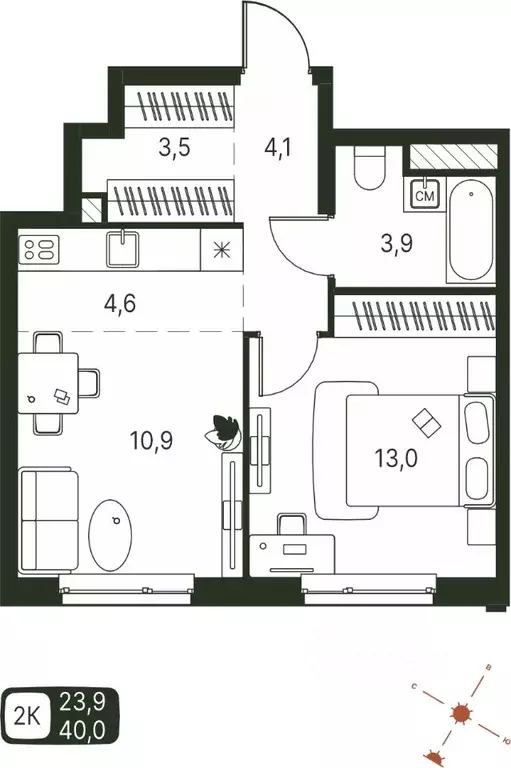 Студия Пермский край, Пермь ул. Серебристая, 1 (40.0 м) - Фото 1