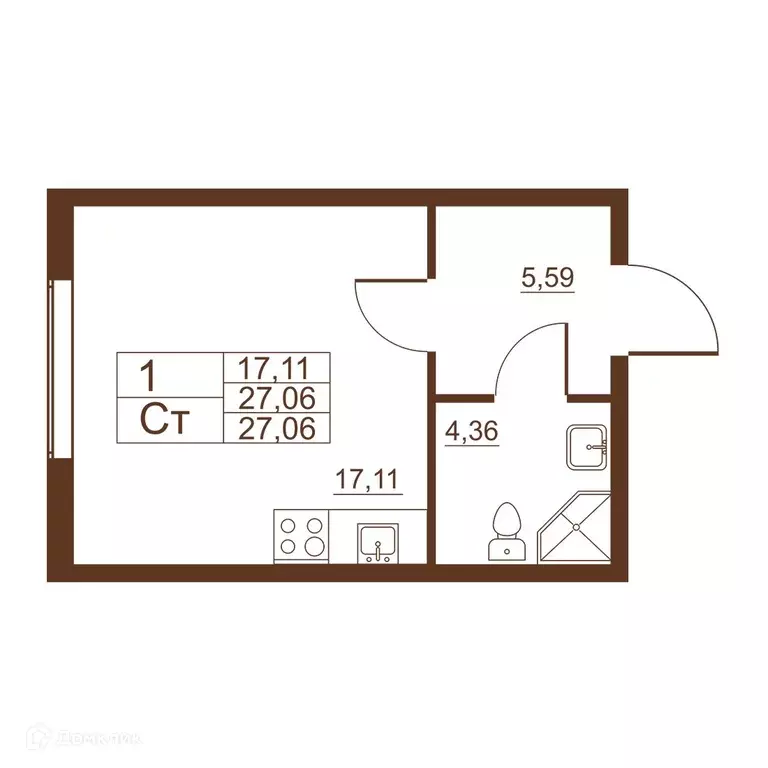 Продаётся квартира-студия, 27.06 м - Фото 0