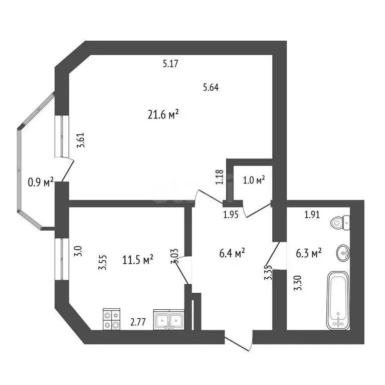 1-комнатная квартира: Калининград, Батальная улица, 1 (46.8 м) - Фото 1