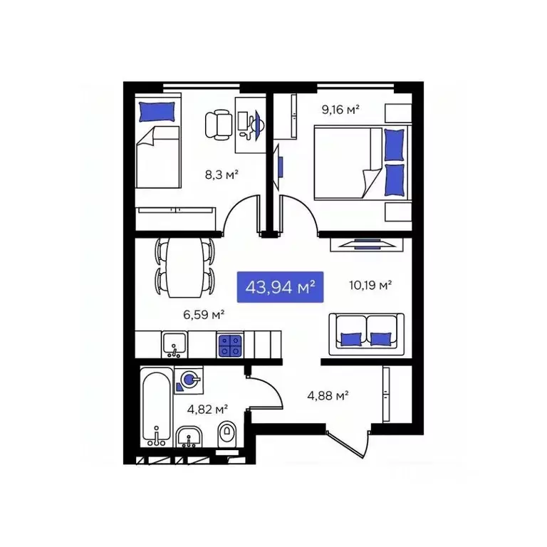2-к кв. Приморский край, Владивосток Визионер жилой комплекс (43.94 м) - Фото 1