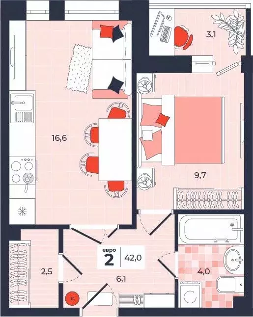 2-к кв. Тульская область, Тула ул. Академика Насоновой, 1А (42.0 м) - Фото 1