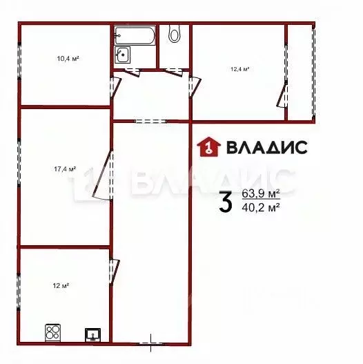 3-к кв. Брянская область, Брянск Фосфоритная ул., 31 (63.9 м) - Фото 1