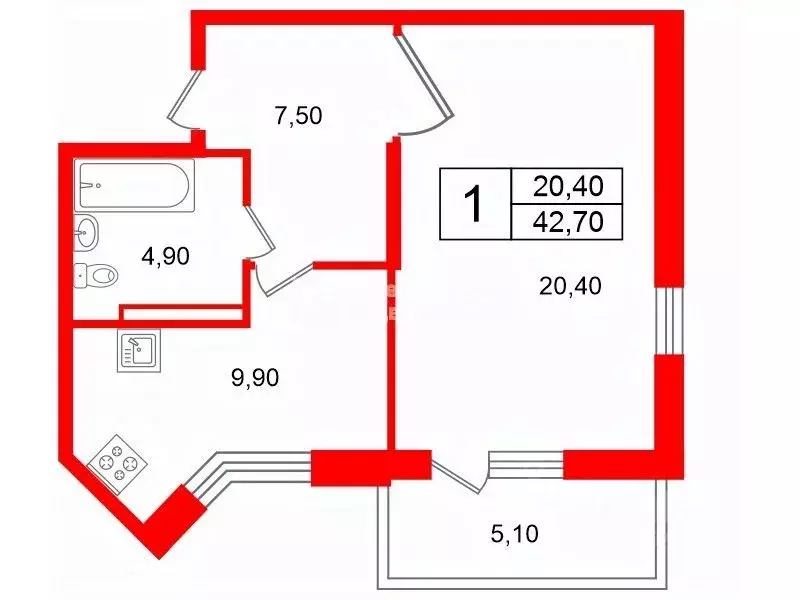 1-к кв. Санкт-Петербург просп. Патриотов, 34 (42.7 м) - Фото 1