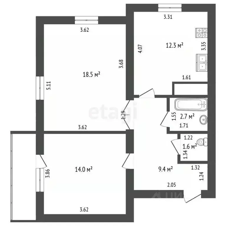 2-к кв. Калужская область, Калуга Знаменская ул., 45 (59.0 м) - Фото 2
