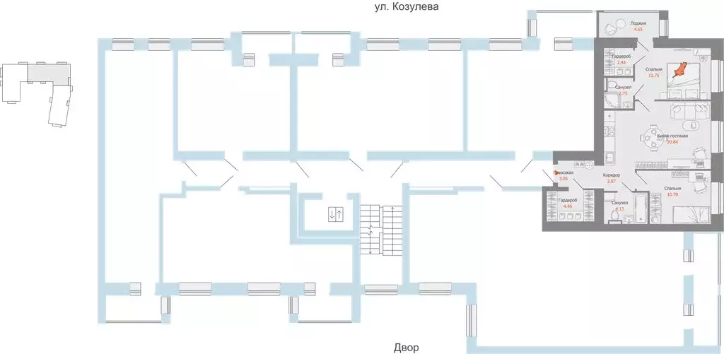 3-комнатная квартира: Киров, улица Дмитрия Козулева, 2к1 (65 м) - Фото 1