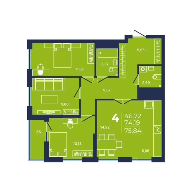 4-к кв. Башкортостан, Уфа ул. Майора Доставалова, 1 (75.84 м) - Фото 1