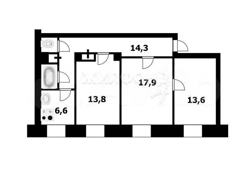 3-к. квартира, 70,9 м, 5/6 эт. - Фото 0