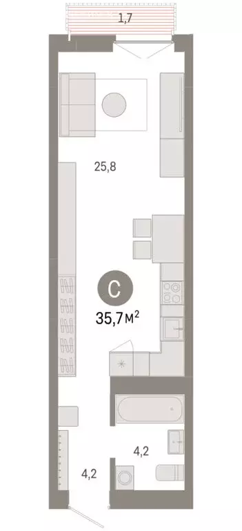 Квартира-студия: Новосибирск, Большевистская улица, 66 (35.74 м) - Фото 2