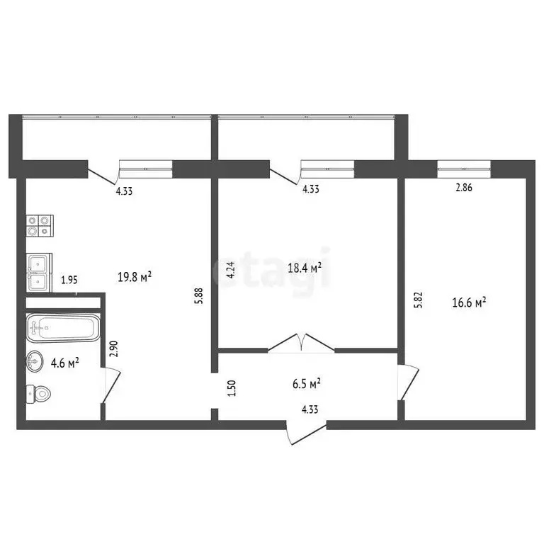 2-комнатная квартира: Миасс, проспект Макеева, 77 (65 м) - Фото 1