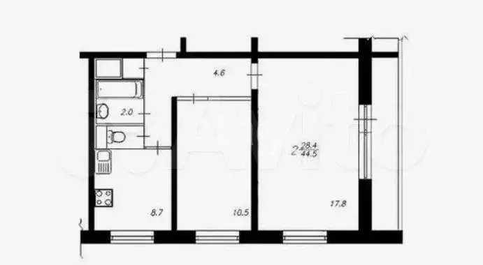 2-к. квартира, 49,1 м, 1/2 эт. - Фото 0