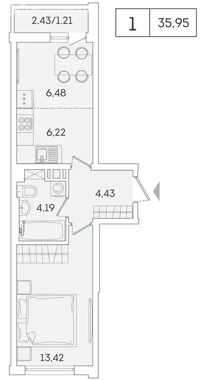 1-комнатная квартира: Мурино, Екатерининская улица, 11 (34.7 м) - Фото 0