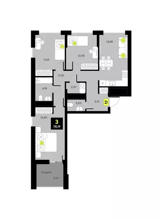 3-комнатная квартира: Тюмень, улица Андрея Приказнова, 7 (78.19 м) - Фото 0