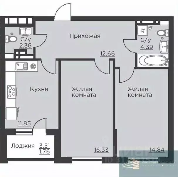 2-к кв. Воронежская область, Воронеж ул. Ломоносова, 116Б (64.2 м) - Фото 0
