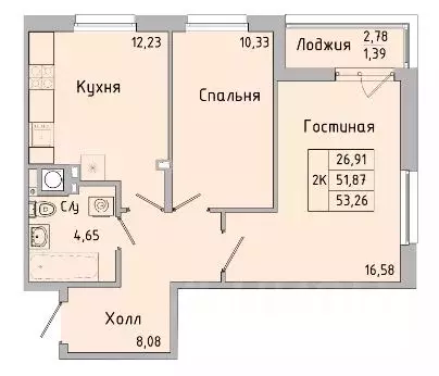 2-к кв. Ростовская область, Батайск ул. Ушинского, 27Ак3 (53.26 м) - Фото 0