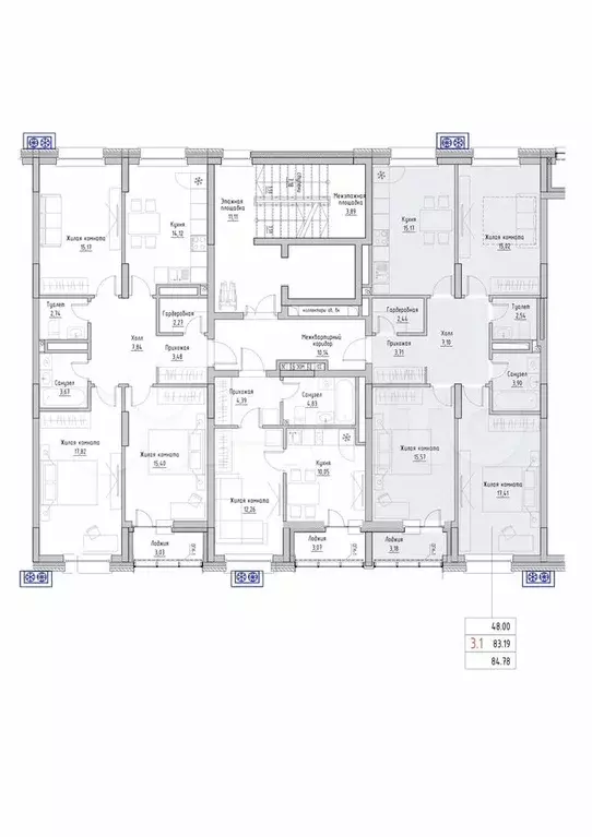 3-к. квартира, 84,8 м, 8/9 эт. - Фото 1