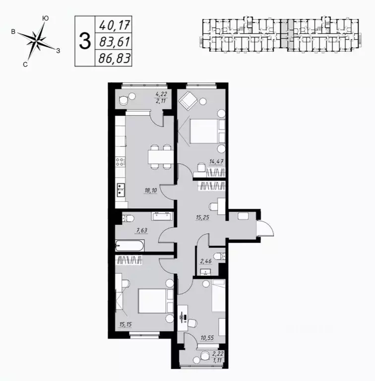 3-к кв. Тамбовская область, Тамбов Телецентр мкр, Строганов жилой ... - Фото 0
