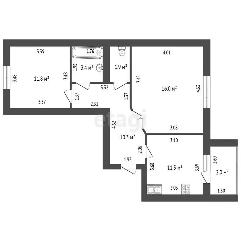 2-комнатная квартира: Стерлитамак, улица Артёма, 76 (56.7 м) - Фото 0