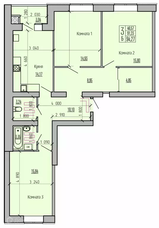 Продаётся 3-к квартира, 94.27 м - Фото 0