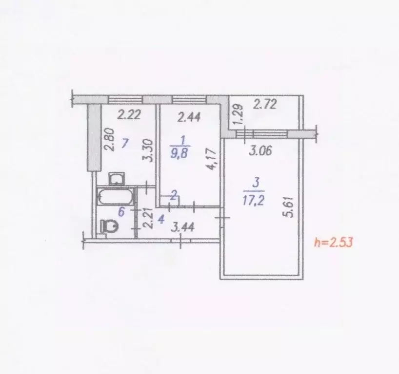 2-к кв. Кемеровская область, Новокузнецк Запорожская ул., 3 (43.2 м) - Фото 1