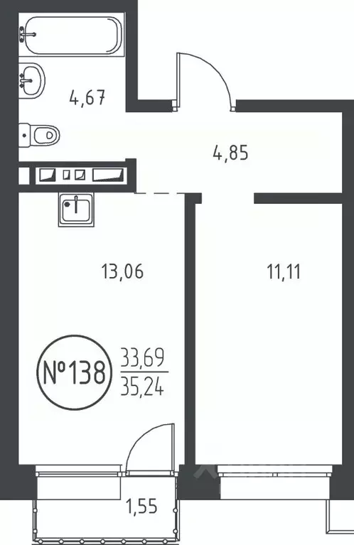 1-к кв. Иркутская область, Иркутск ул. Эдуара Дьяконова, 11 (35.24 м) - Фото 0