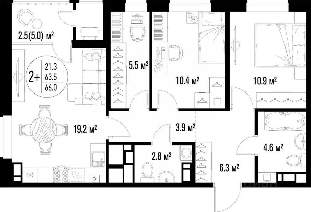 2-к кв. Астраханская область, Астрахань ул. Ахшарумова (66.0 м) - Фото 1