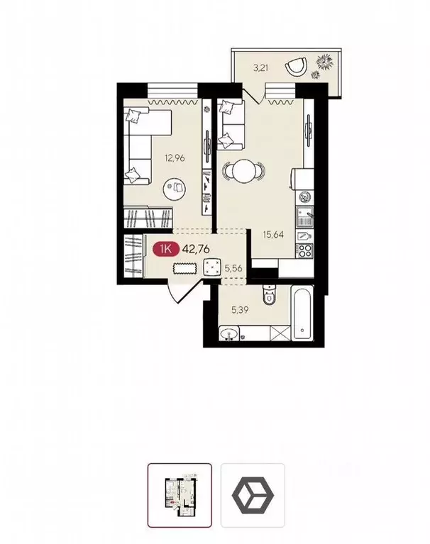 1-к кв. Иркутская область, Иркутск бул. Рябикова, 23/1 (42.8 м) - Фото 1