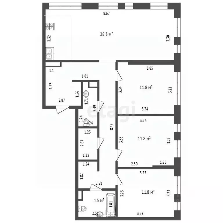 3-к кв. Тюменская область, Тюмень ул. Алматинская, 6 (94.8 м) - Фото 2
