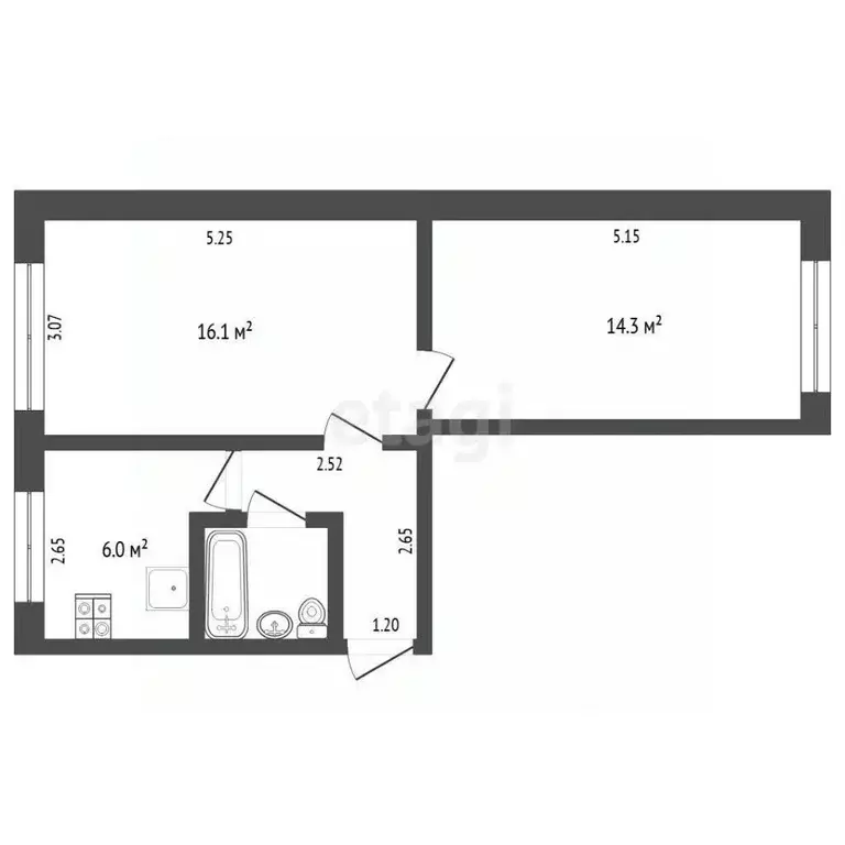 2-к кв. Тюменская область, Тюмень Одесская ул., 24А (45.3 м) - Фото 1