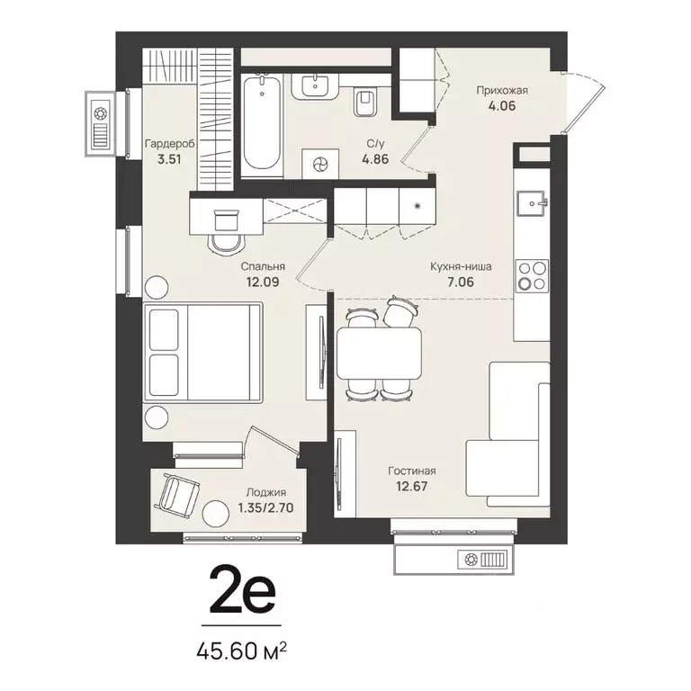 2-к кв. Пермский край, Пермь Уинская ул., 56 (45.6 м) - Фото 1