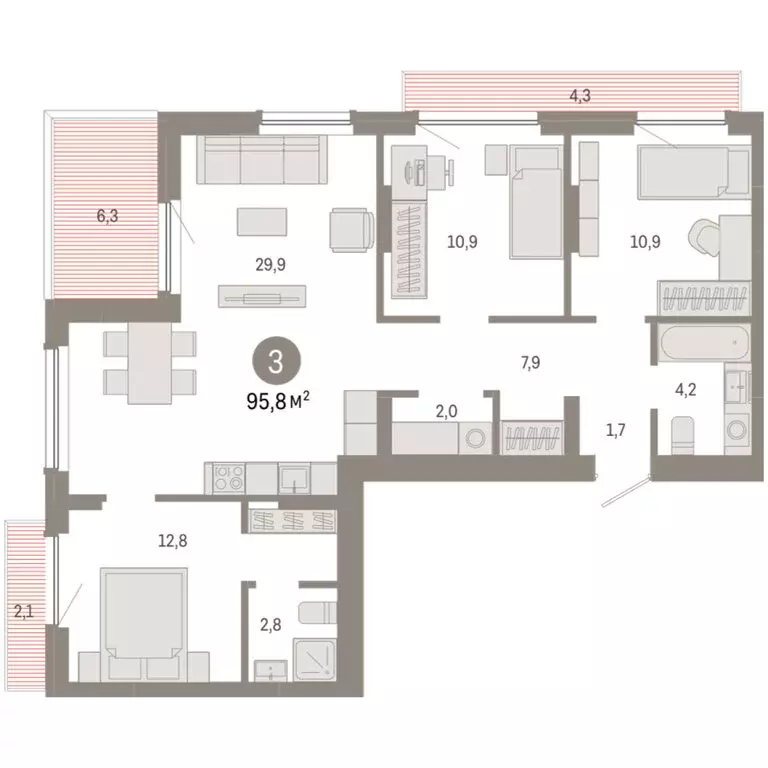3-комнатная квартира: Новосибирск, квартал Лебедевский, 1/3 (95.8 м) - Фото 2