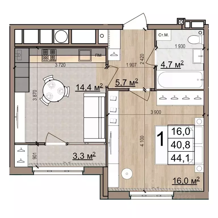 1-к кв. Рязанская область, Рязань Еврокласс жилой комплекс (44.1 м) - Фото 1