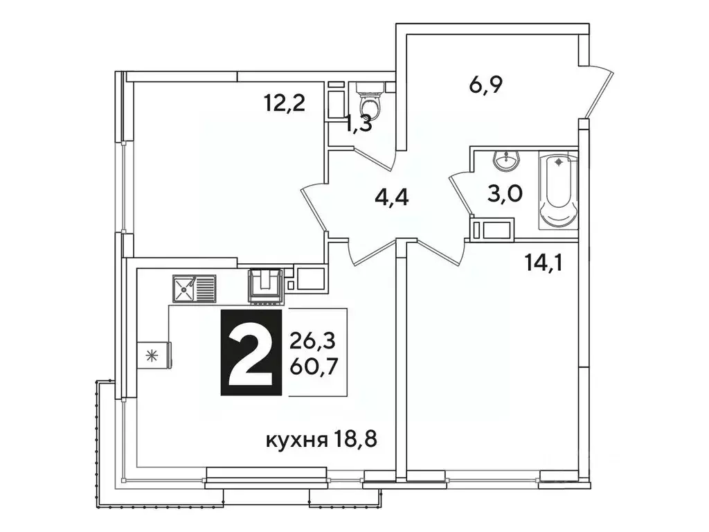 2-к кв. Краснодарский край, Краснодар ул. Ивана Беличенко, 86 (61.2 м) - Фото 1